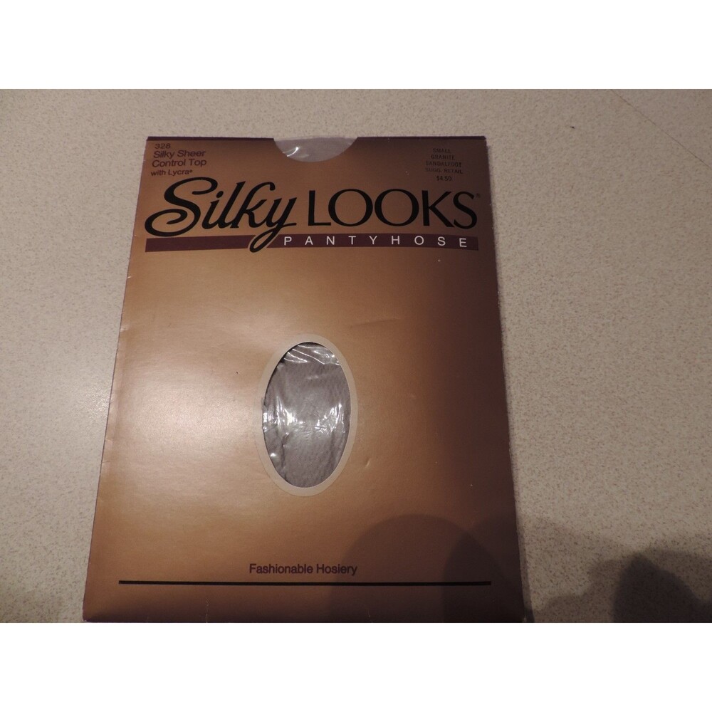 Silky Looks Pantyhose Silky Sheer Control Top Sandalfoot Size Small Granite